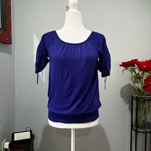 NEW Ann Taylor Ruched Tie Sleeve Scoop Neck Longline Blouson Layering Top XS